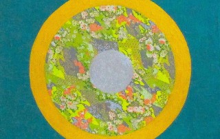 Charming, acrylic and Yuzen paper on canvas, 18" x 18", $500