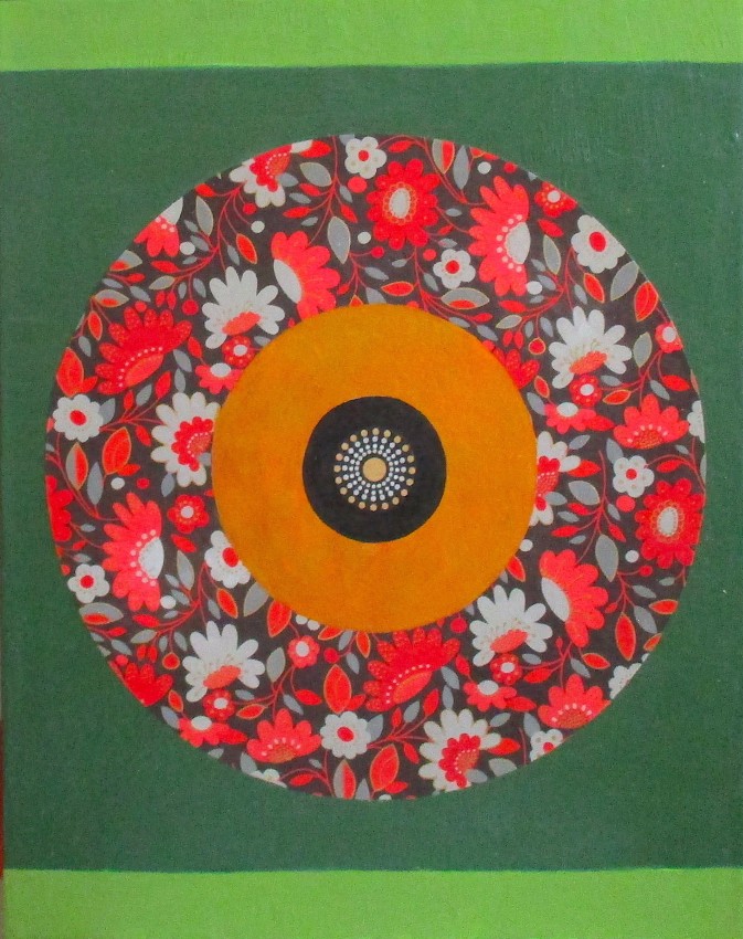 Wisdom Circle 2, acrylic on canvas, collage, 16" x 20", $700