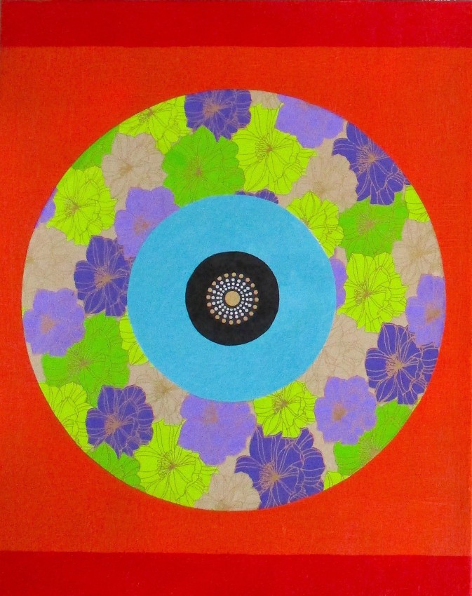 Wisdom Circle 4, acrylic on canvas, collage, 16