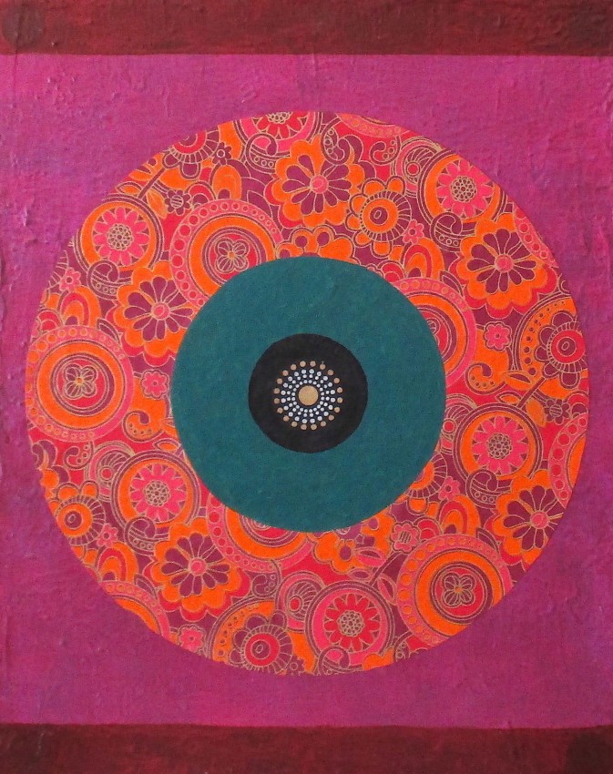 Wisdom Circle 5, acrylic on canvas, collage, 16" x 20", $700
